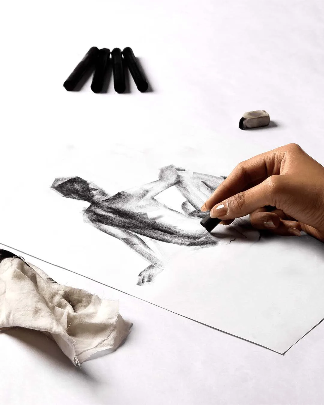 Premium compressed charcoal sticks for deep, dark shading in drawings