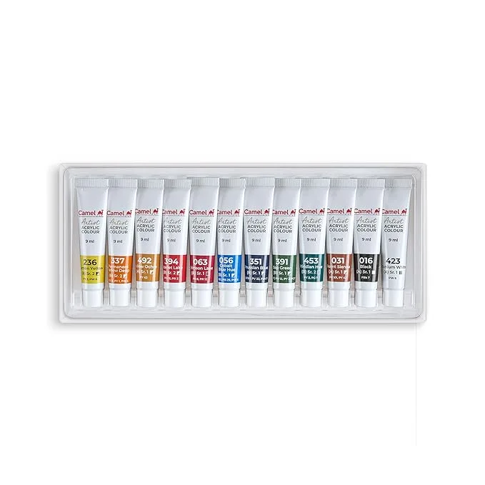 Camel Acrylic Colours in 12 assorted shades, 9 ml each