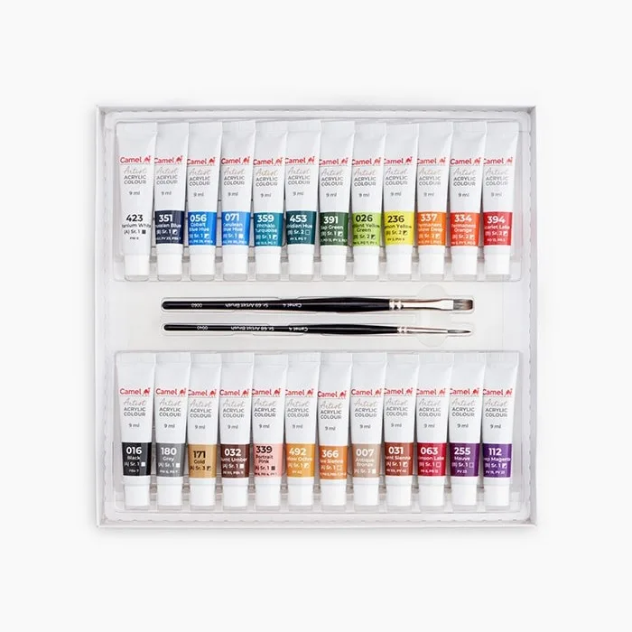 Set of 24 Camel acrylic shades – perfect for versatile painting and craft projects