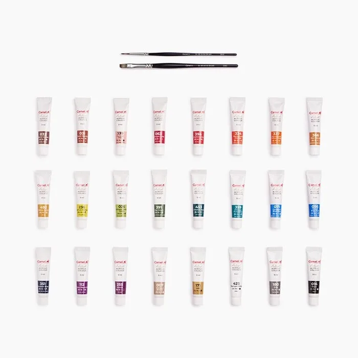 Camel Artist Acrylic Colours 9ml – Set of 24 vibrant and richly pigmented shades for painting