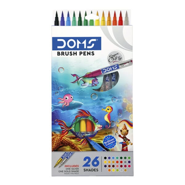 DOMS Brush Pen set with 26 vibrant shades for art and calligraphy