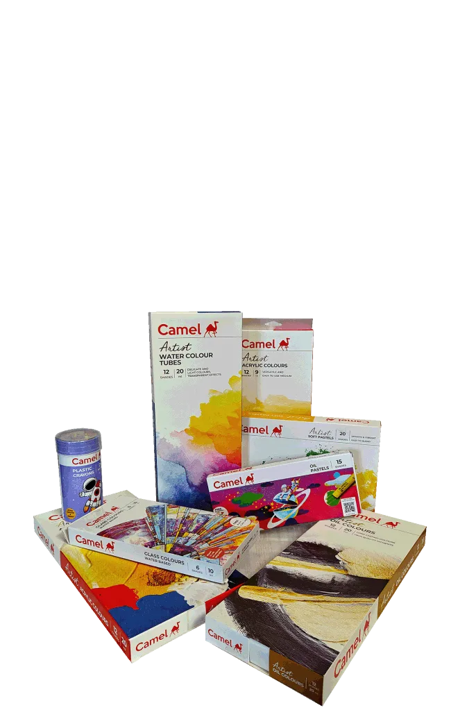 Neem Galli Camlin Colors LR Tall showcasing vibrant art supplies for artists.