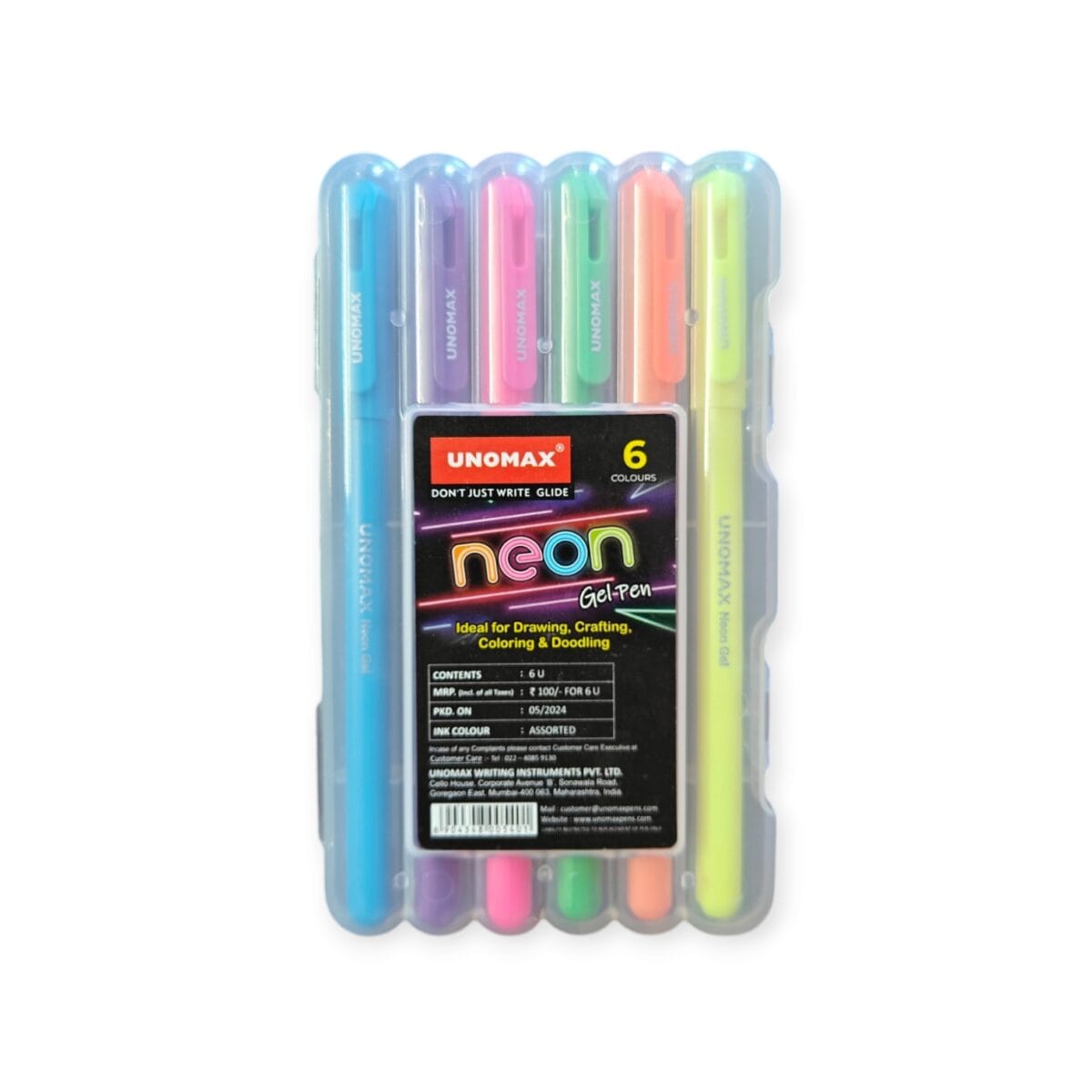 Neon Gel Pen Pack of 6 – Smooth-writing gel pens in eye-catching neon colors