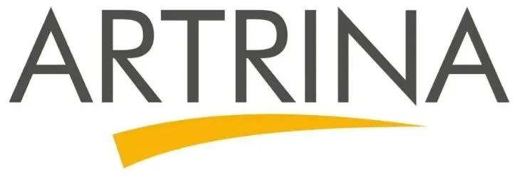 ARTRINA brand logo showcasing a creative partnership with Neem Galli for premium art products.