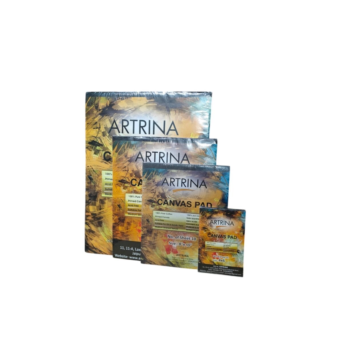 Artrina Canvas Pad pack including all sizes for versatile painting and sketching