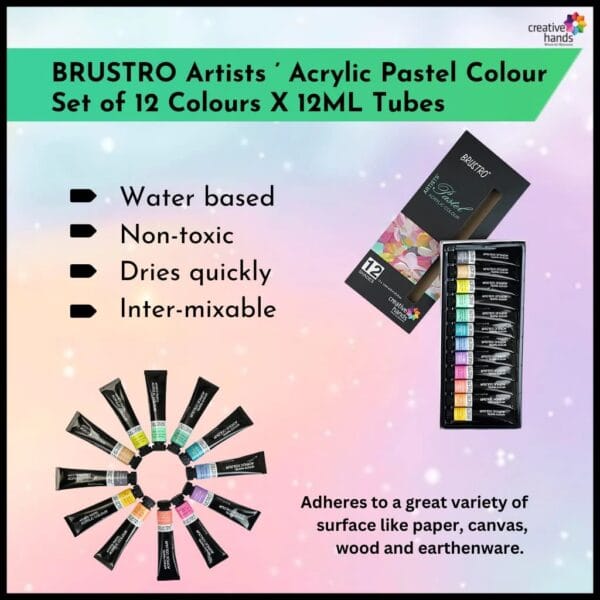 BRUSTRO Artist Pastel Acrylic Colour | Set of 12 Shades